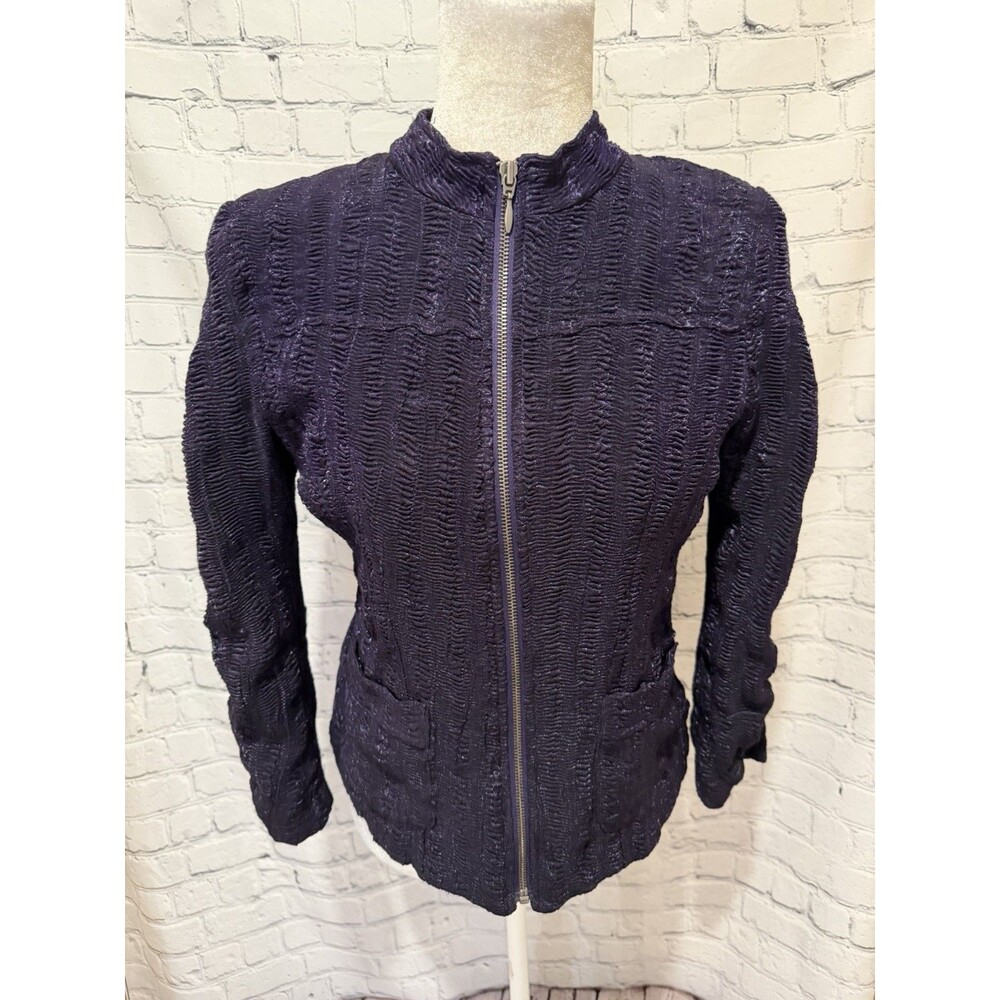 Chicos Chico’s Women's Size 1 Medium Purple Textured Zip Up Coat Jacket